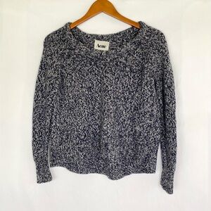 ACNE Ruth Twisted Sweater Knit Raglan Crewneck Contrast Stitch Blue Size Xs